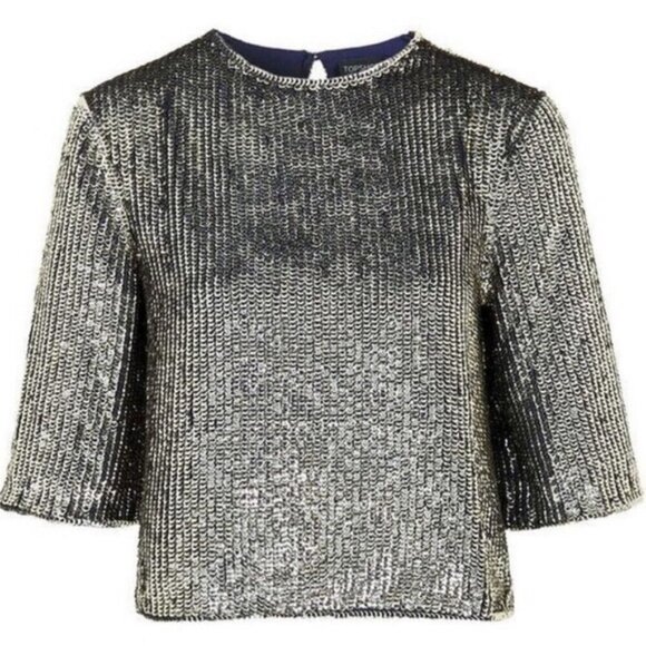 NWOT Topshop Gold Sequin Cropped Top 2 Date Night Party Event Club - Picture 1 of 10